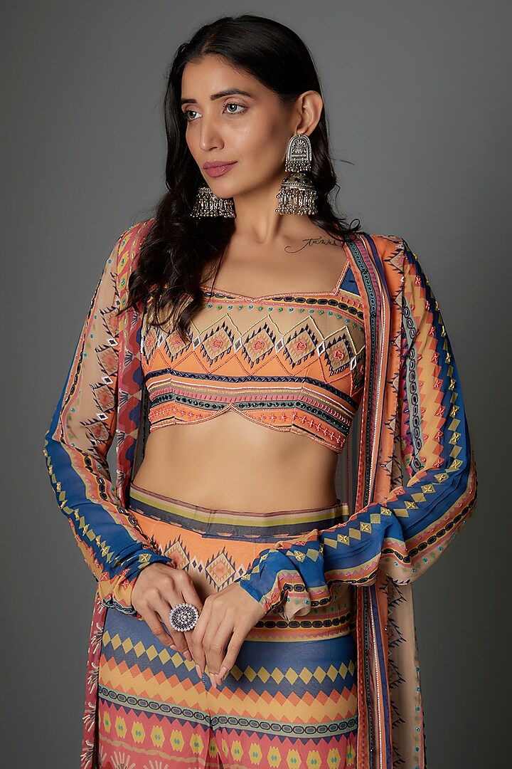 Multi-colored Georgette Stripes Printed Party Wear Sharara Set by Saangi at Pernia's Pop Up Shop