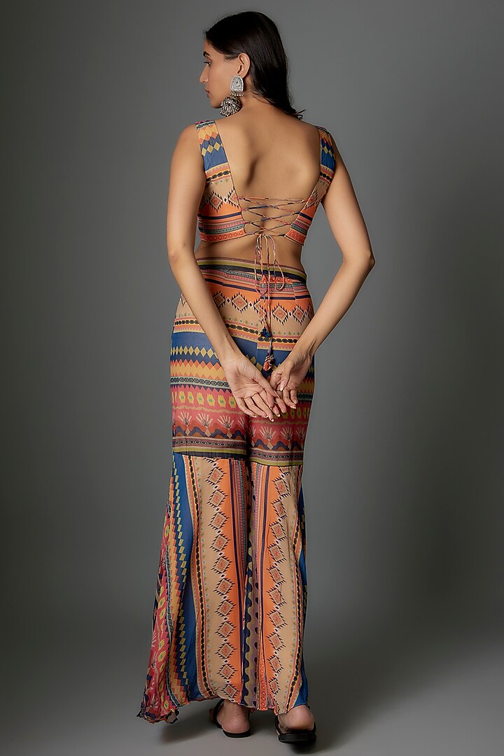 Multi-colored Georgette Stripes Printed Party Wear Sharara Set by Saangi at Pernia's Pop Up Shop