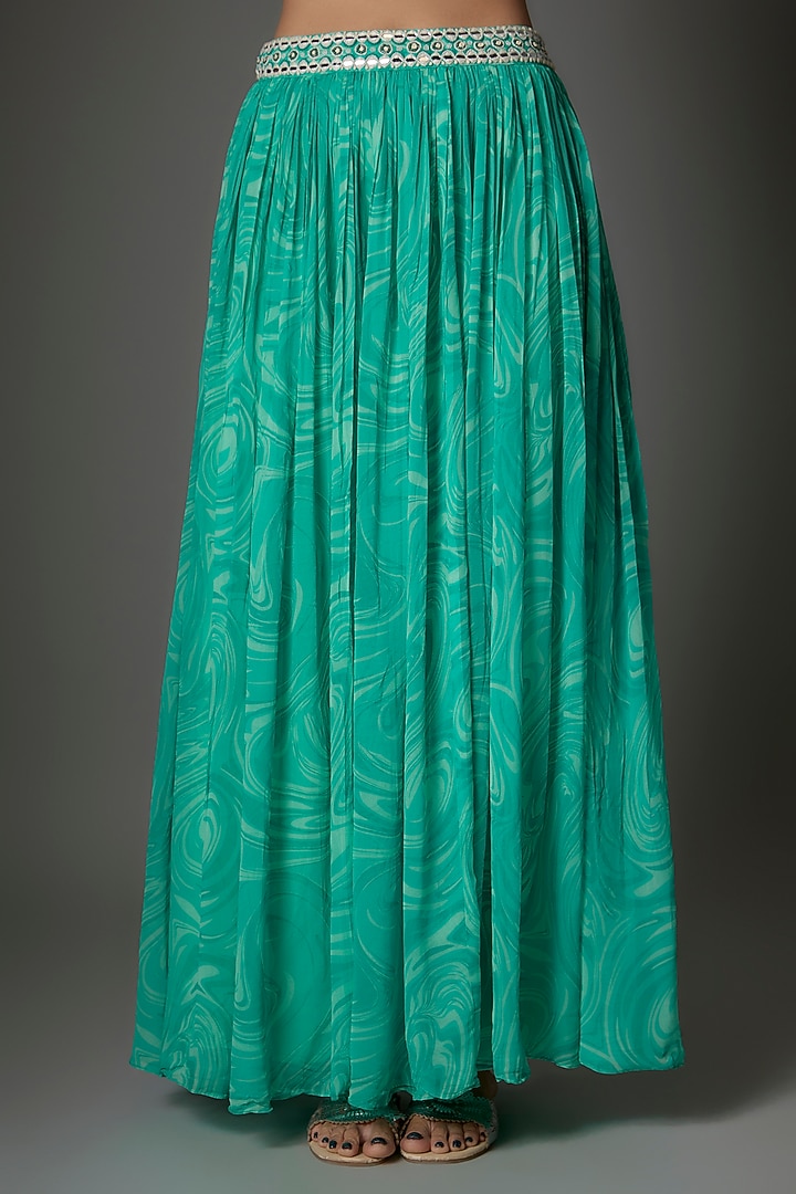 Blue Georgette Marble Printed Lehenga Set by Saangi at Pernia's Pop Up Shop