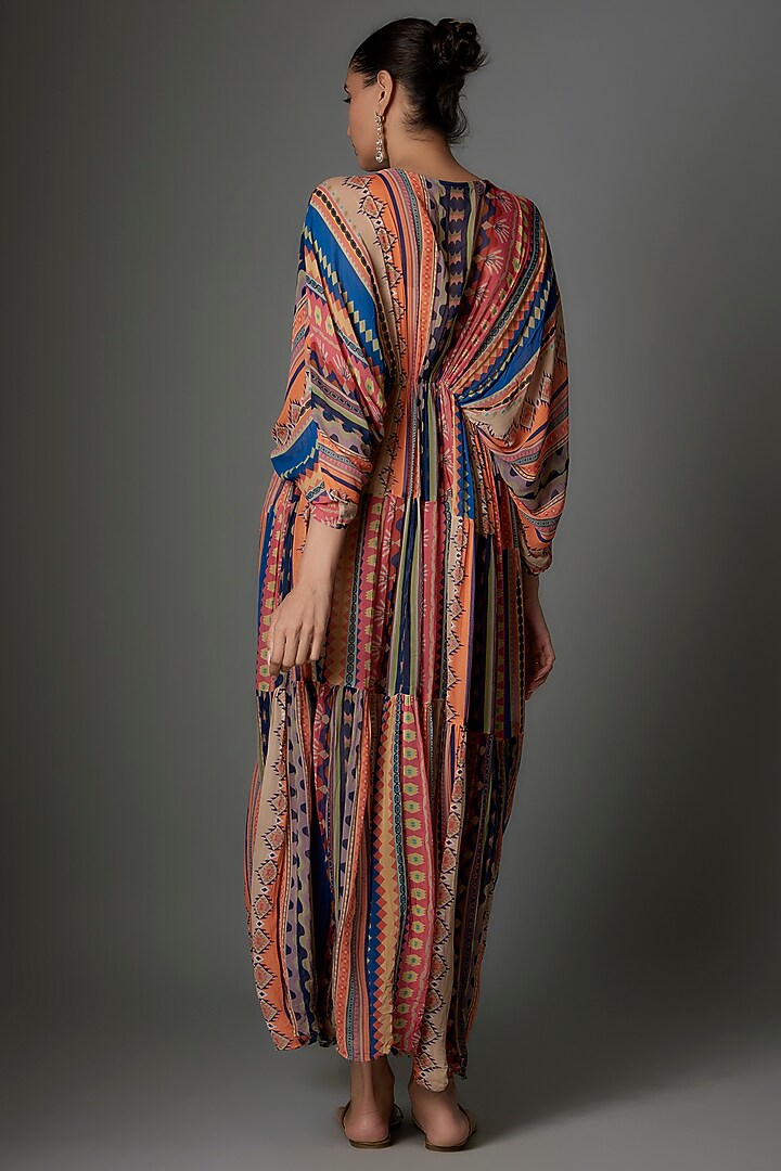 Multi-Colored Georgette Stripes Printed Kaftan Set by Saangi at Pernia's Pop Up Shop
