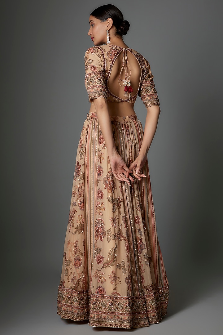 Multi-Colored Georgette Floral Printed Wedding Lehenga Set by Saangi at Pernia's Pop Up Shop
