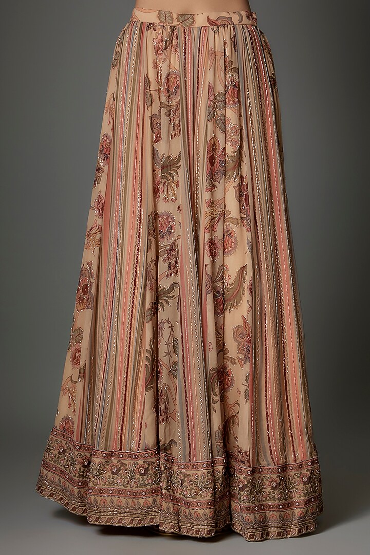 Multi-Colored Georgette Floral Printed Wedding Lehenga Set by Saangi at Pernia's Pop Up Shop