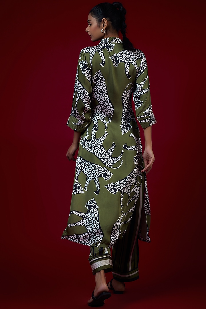 Multi-Colored Modal Satin Cheetah Printed Kurta Set by Saangi at Pernia's Pop Up Shop