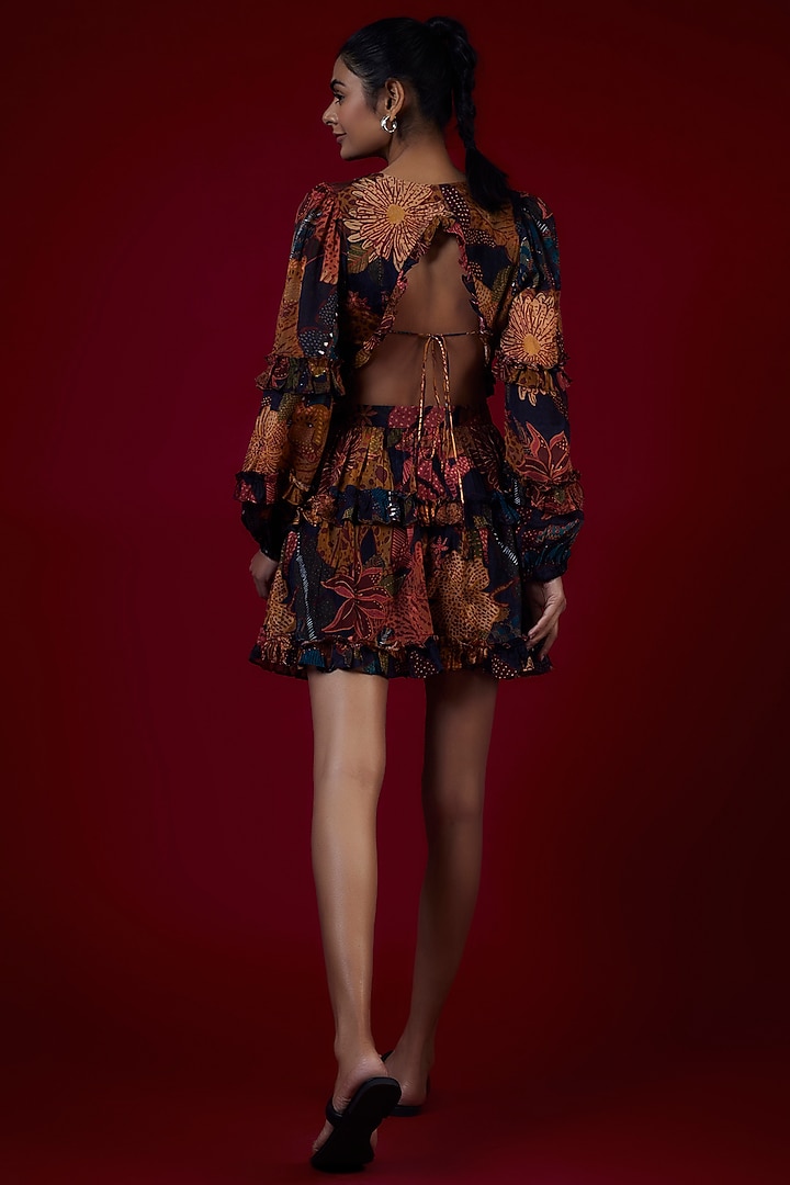 Multi-Colored Chinon Tiger Printed Ruffled Layered Summer Dress by Saangi at Pernia's Pop Up Shop