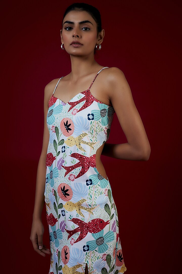Multi-Colored Stretchable Cotton Fish Printed Bodycon Summer Dress by Saangi at Pernia's Pop Up Shop