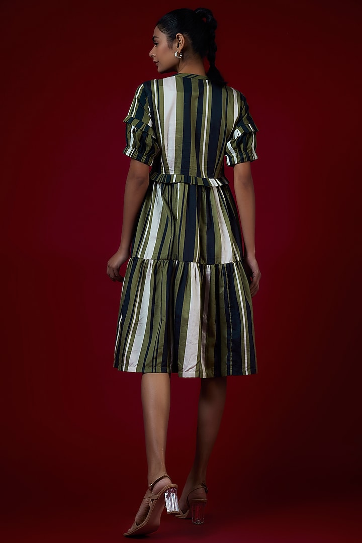 Multi-Colored Twill Cotton Striped & Frilled Summer Dress by Saangi at Pernia's Pop Up Shop