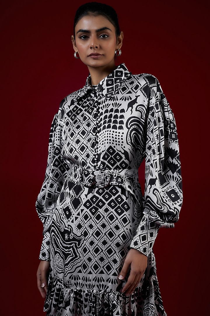 Multi-Colored Modal Satin Abstract Printed Summer Shirt Dress by Saangi at Pernia's Pop Up Shop