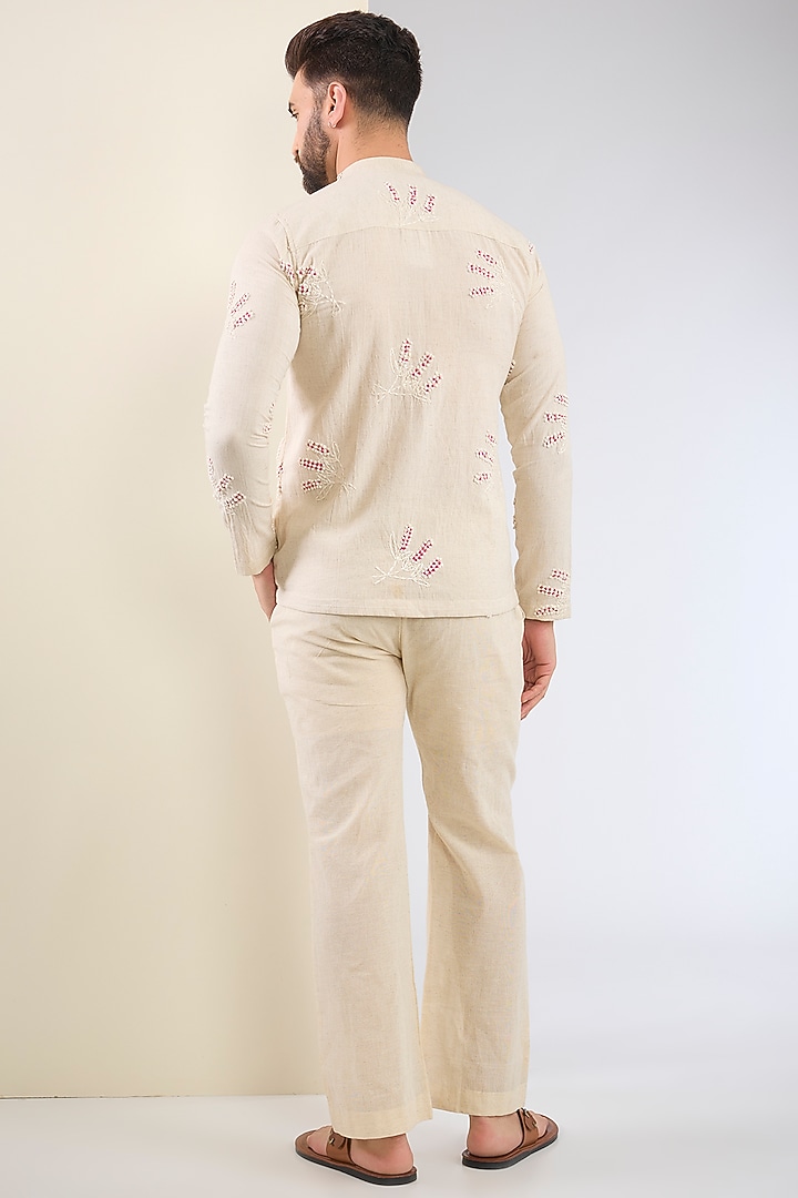Beige Cotton Thread Embroidered Co-Ord Set by SANCHIT SHARMA at Pernia's Pop Up Shop