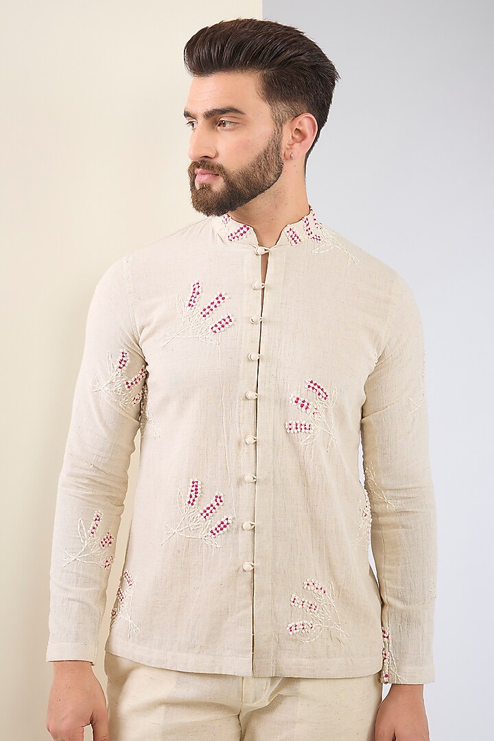 Beige Cotton Thread Embroidered Co-Ord Set by SANCHIT SHARMA at Pernia's Pop Up Shop