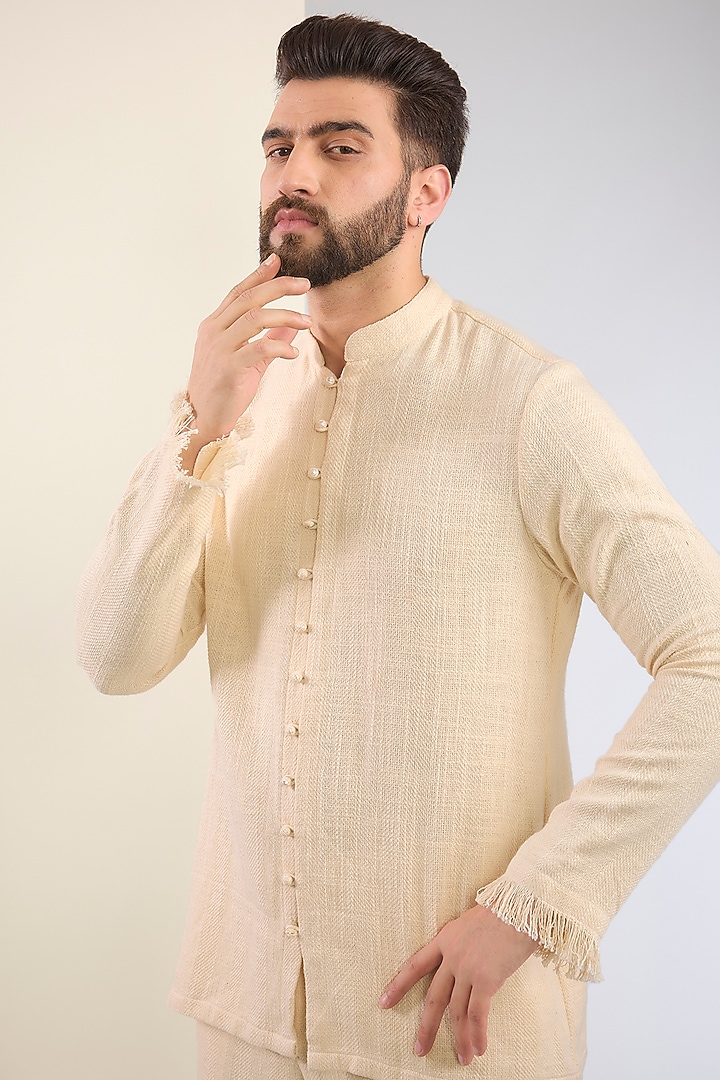 Beige Cotton Thread Embroidered Co-Ord Set by SANCHIT SHARMA at Pernia's Pop Up Shop