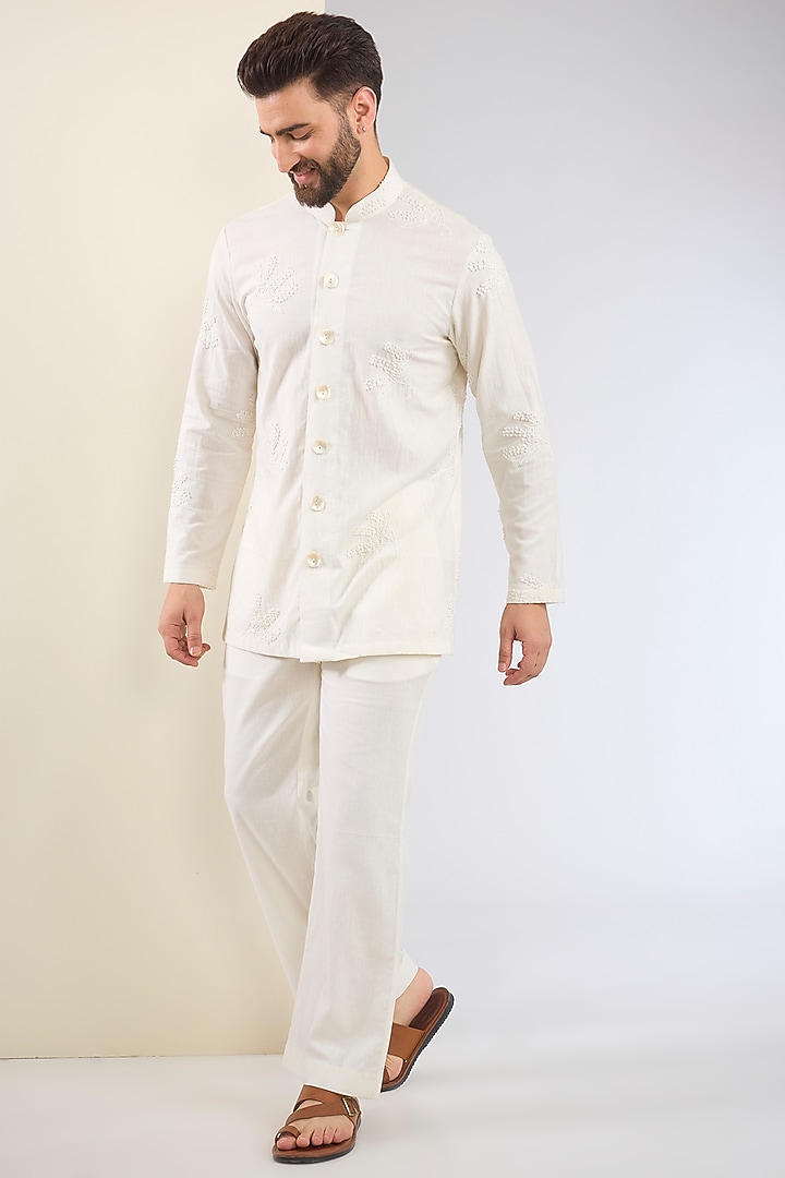 White Cotton Thread Embroidered Co-Ord Set by SANCHIT SHARMA at Pernia's Pop Up Shop