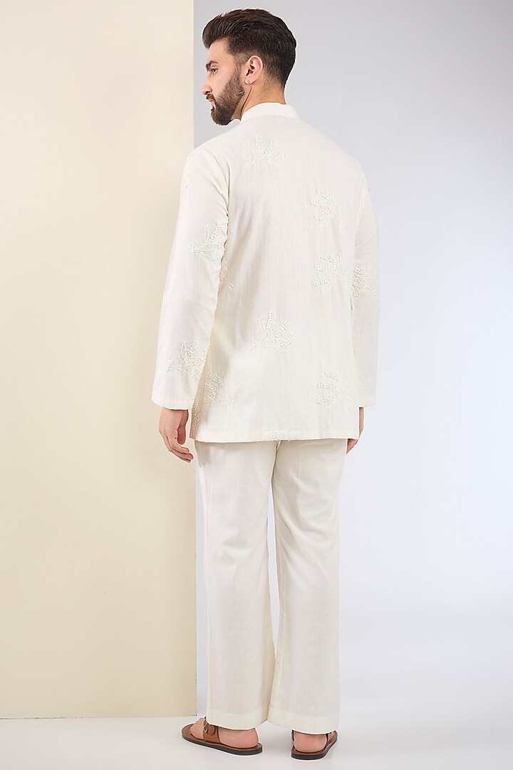 White Cotton Thread Embroidered Co-Ord Set by SANCHIT SHARMA at Pernia's Pop Up Shop