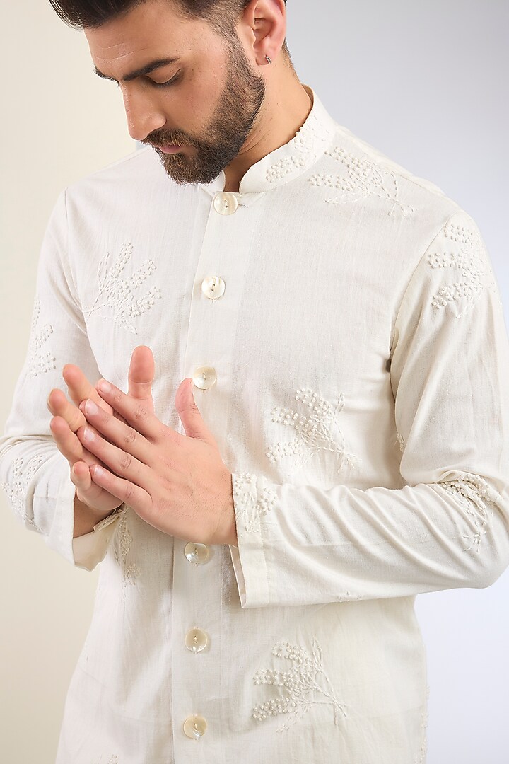 White Cotton Thread Embroidered Co-Ord Set by SANCHIT SHARMA at Pernia's Pop Up Shop