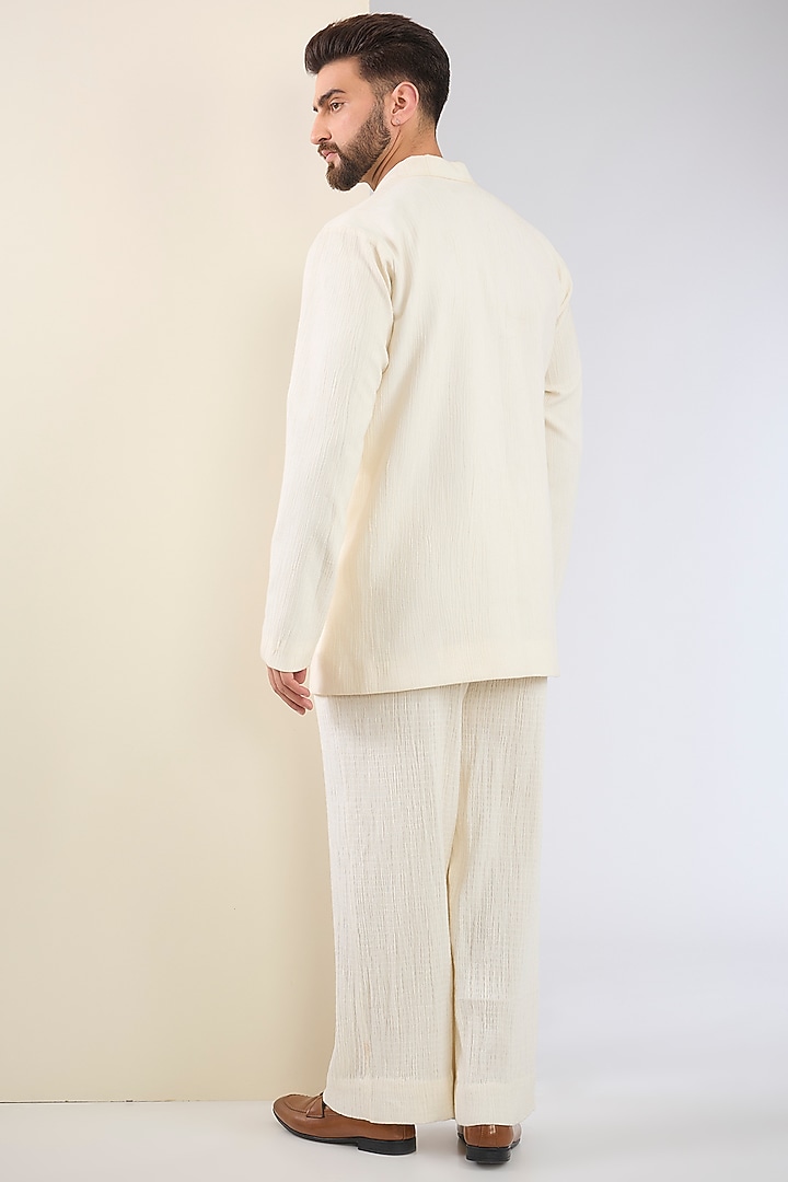 White Crinkled Linen Textured Jacket Set by SANCHIT SHARMA at Pernia's Pop Up Shop