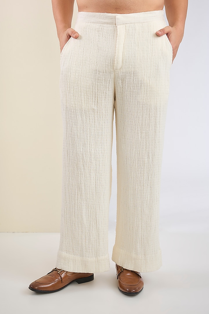 White Crinkled Linen Textured Jacket Set by SANCHIT SHARMA at Pernia's Pop Up Shop