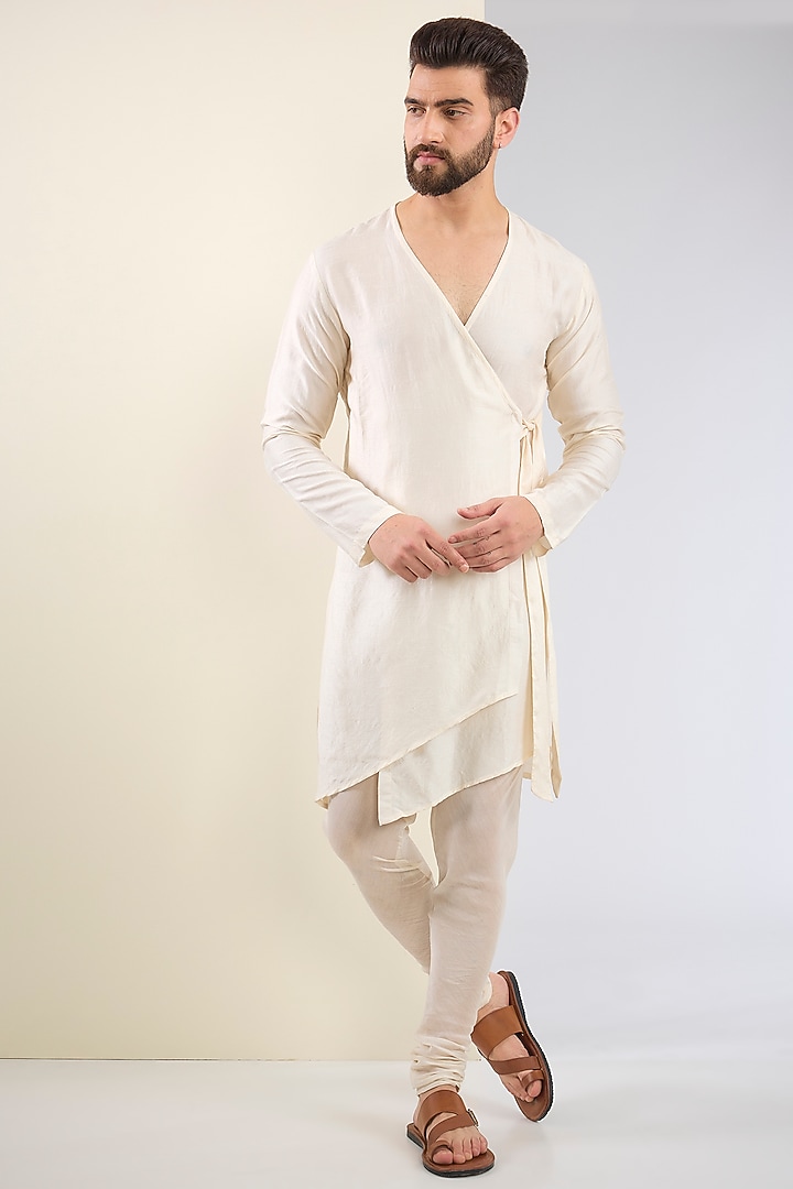 Ivory Silk Angrakha Kurta Set by SANCHIT SHARMA at Pernia's Pop Up Shop
