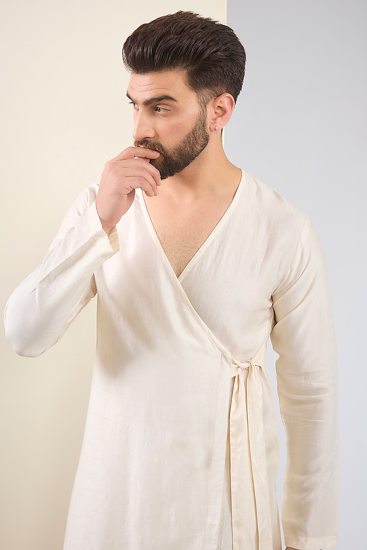 Ivory Silk Angrakha Kurta Set by SANCHIT SHARMA at Pernia's Pop Up Shop