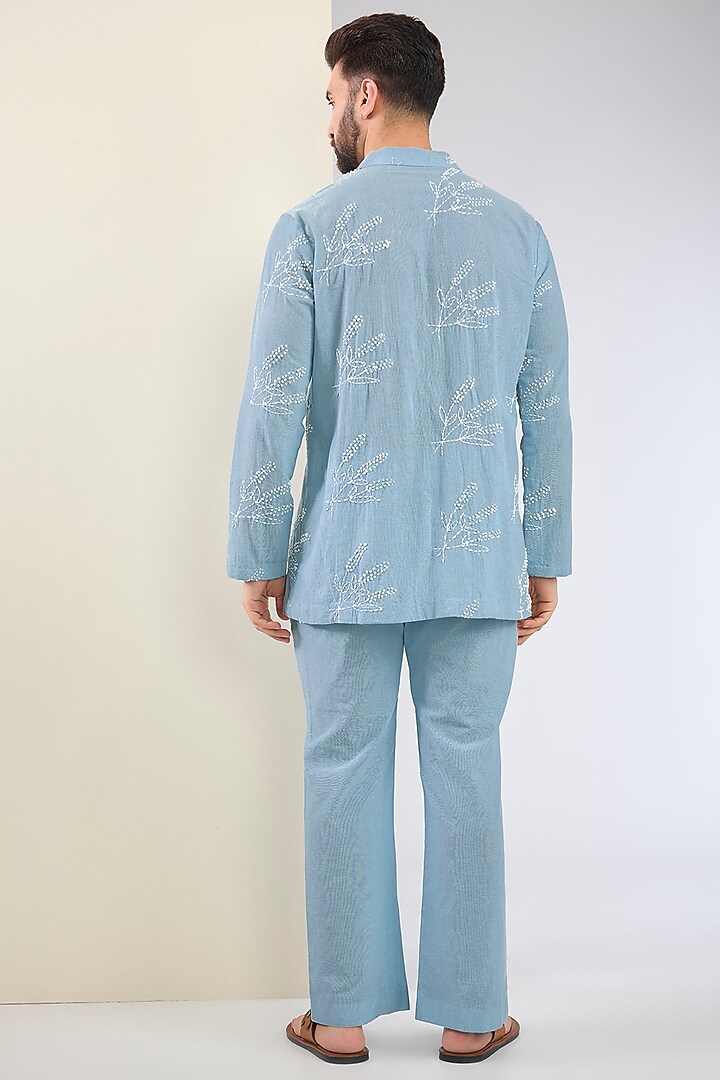 Blue Cotton Thread Embroidered Co-Ord Set by SANCHIT SHARMA at Pernia's Pop Up Shop