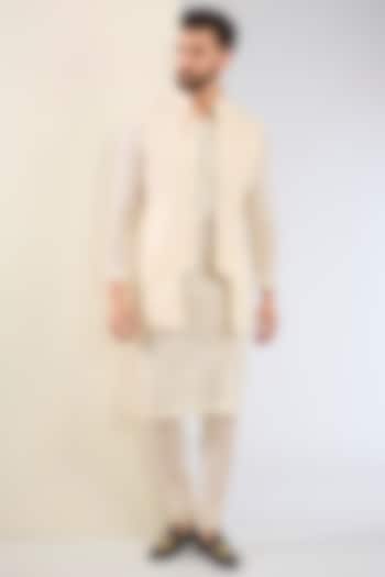 Ivory Cotton Textured Indo-Western Set by SANCHIT SHARMA