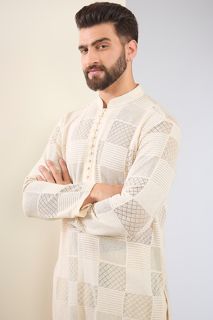 Ivory Cotton Textured Kurta Set by SANCHIT SHARMA at Pernia's Pop Up Shop