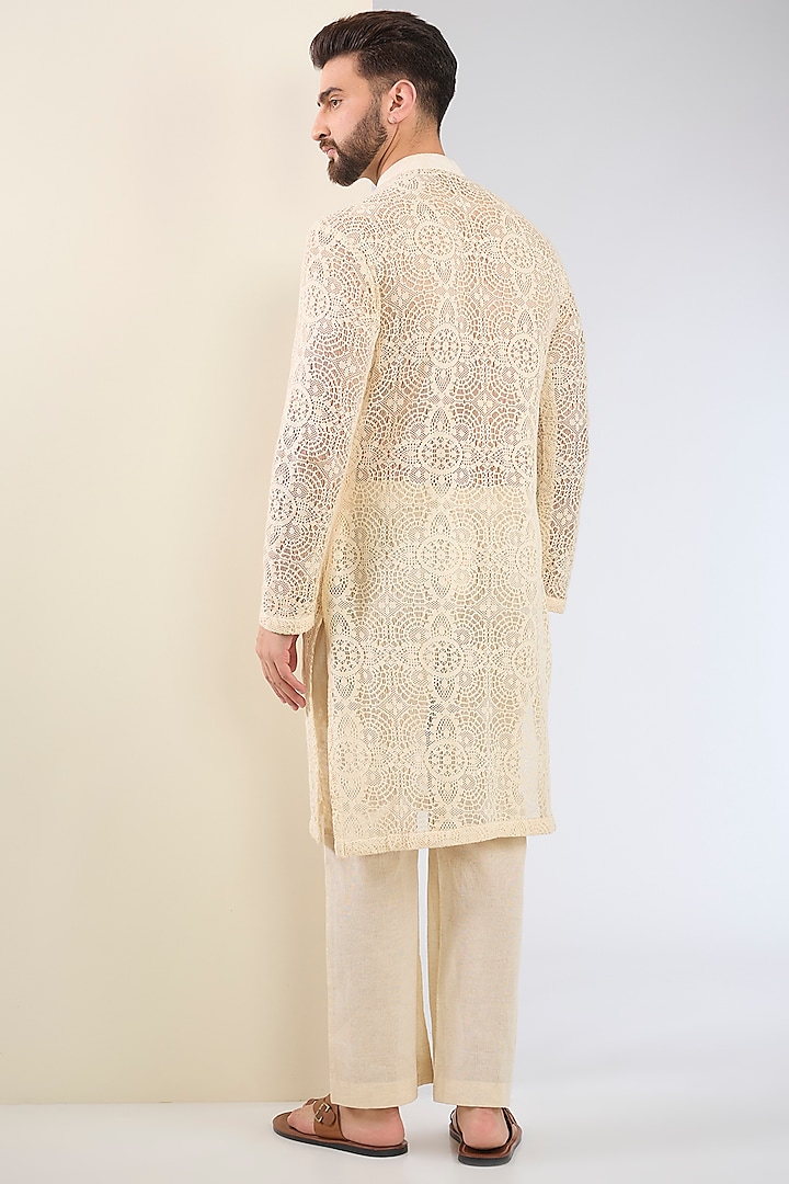 Ivory Cotton Textured Kurta Set by SANCHIT SHARMA at Pernia's Pop Up Shop
