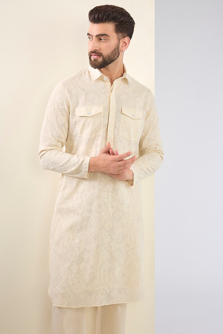 Ivory Cotton Textured Kurta Set by SANCHIT SHARMA at Pernia's Pop Up Shop