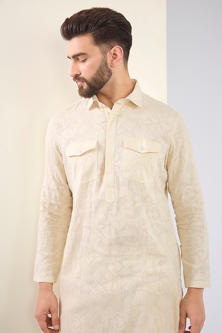Ivory Cotton Textured Kurta Set by SANCHIT SHARMA at Pernia's Pop Up Shop