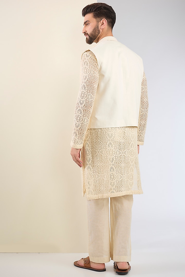Ivory Cotton Textured Indo-Western Set by SANCHIT SHARMA at Pernia's Pop Up Shop