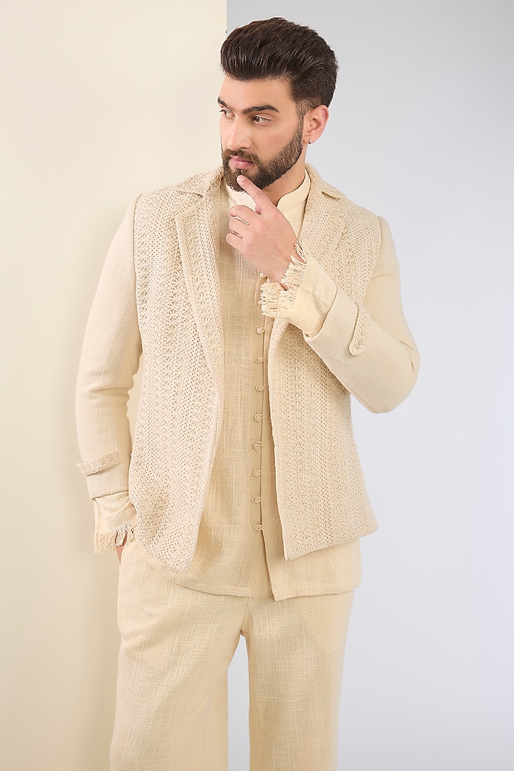 Ivory Cotton Textured Indo-Western Set by SANCHIT SHARMA at Pernia's Pop Up Shop