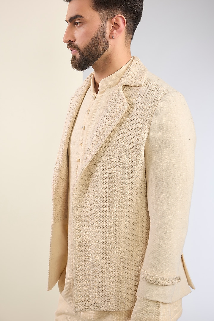 Ivory Cotton Textured Indo-Western Set by SANCHIT SHARMA at Pernia's Pop Up Shop