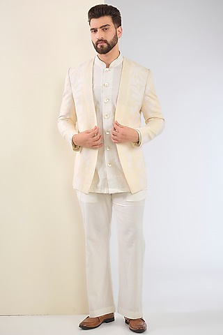 Ivory Cotton Textured Indo-Western Set by SANCHIT SHARMA