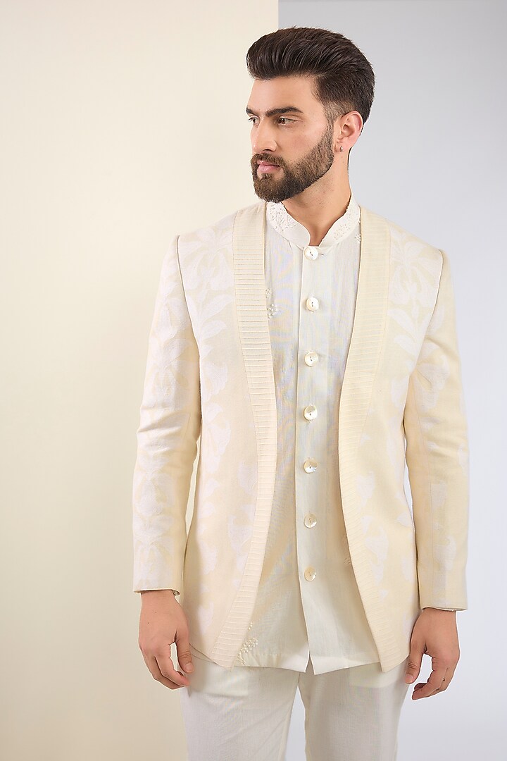 Ivory Cotton Textured Indo-Western Set by SANCHIT SHARMA at Pernia's Pop Up Shop