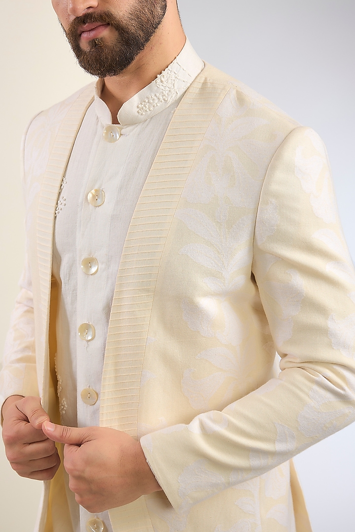 Ivory Cotton Textured Indo-Western Set by SANCHIT SHARMA at Pernia's Pop Up Shop