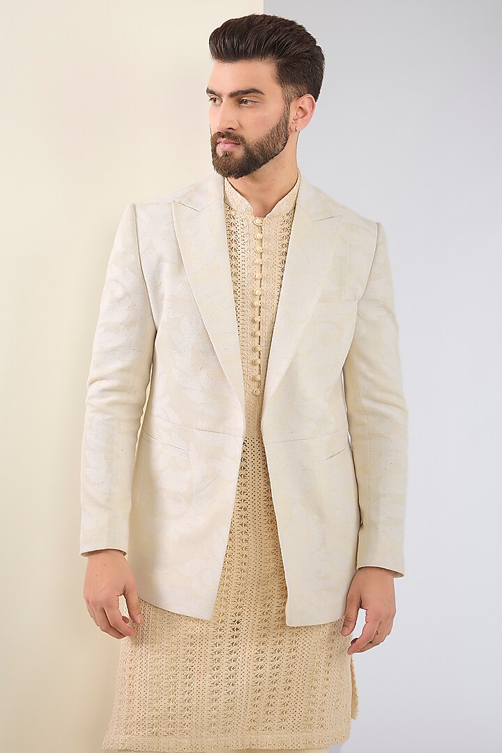 Ivory Cotton Textured Indo-Western Set by SANCHIT SHARMA at Pernia's Pop Up Shop