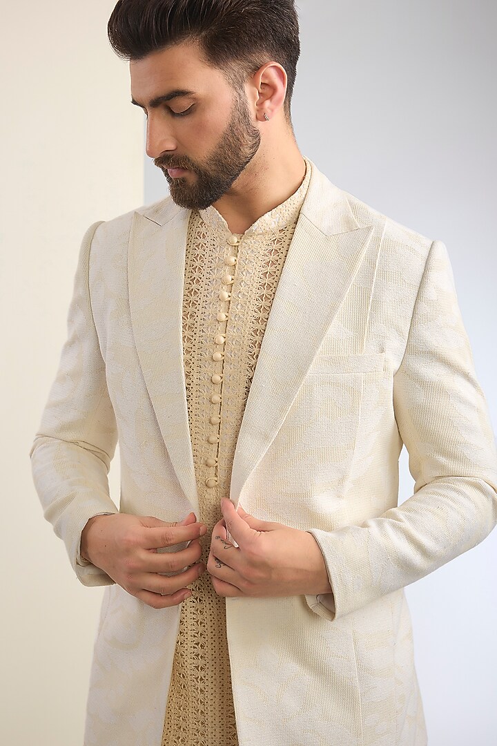 Ivory Cotton Textured Indo-Western Set by SANCHIT SHARMA at Pernia's Pop Up Shop