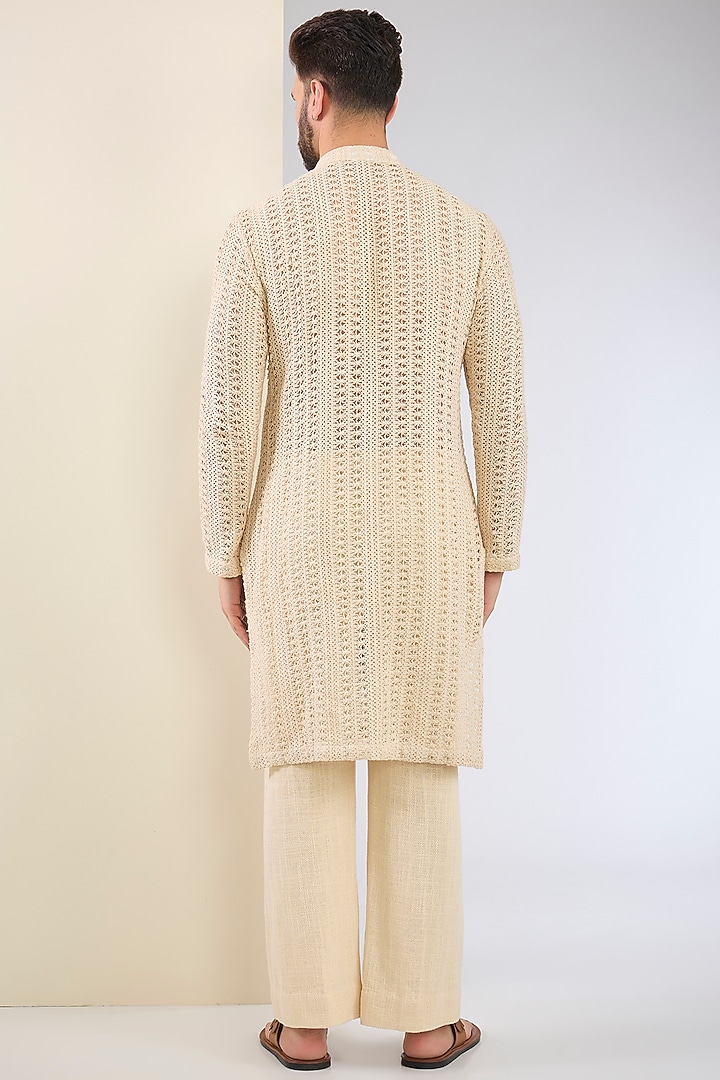 Ivory Cotton Textured Kurta Set by SANCHIT SHARMA at Pernia's Pop Up Shop