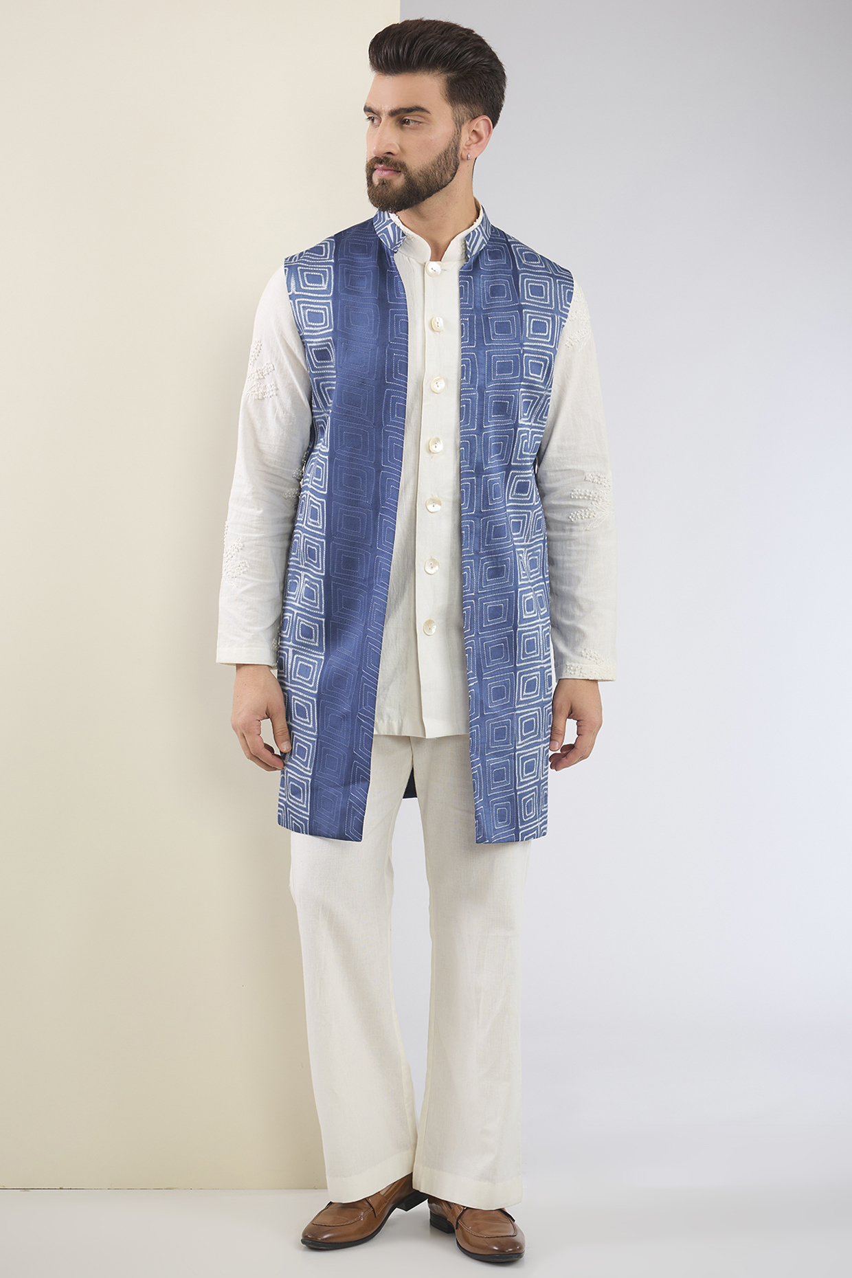 Blue Silk Shibori Indo-Western Set by SANCHIT SHARMA