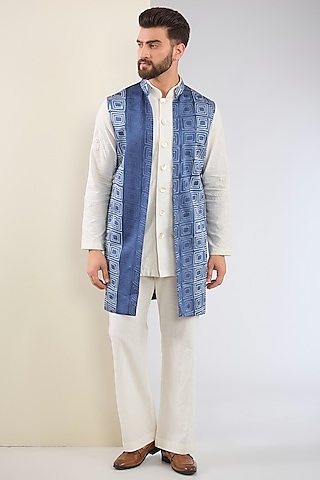 Blue Silk Shibori Indo-Western Set by SANCHIT SHARMA