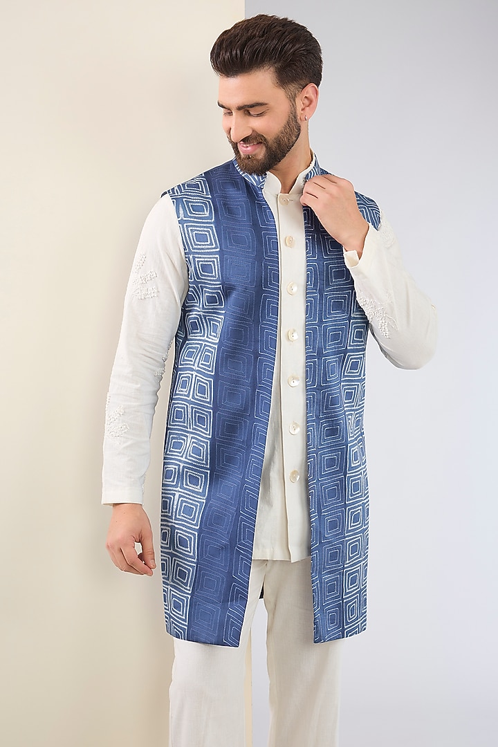 Blue Silk Shibori Indo-Western Set by SANCHIT SHARMA at Pernia's Pop Up Shop