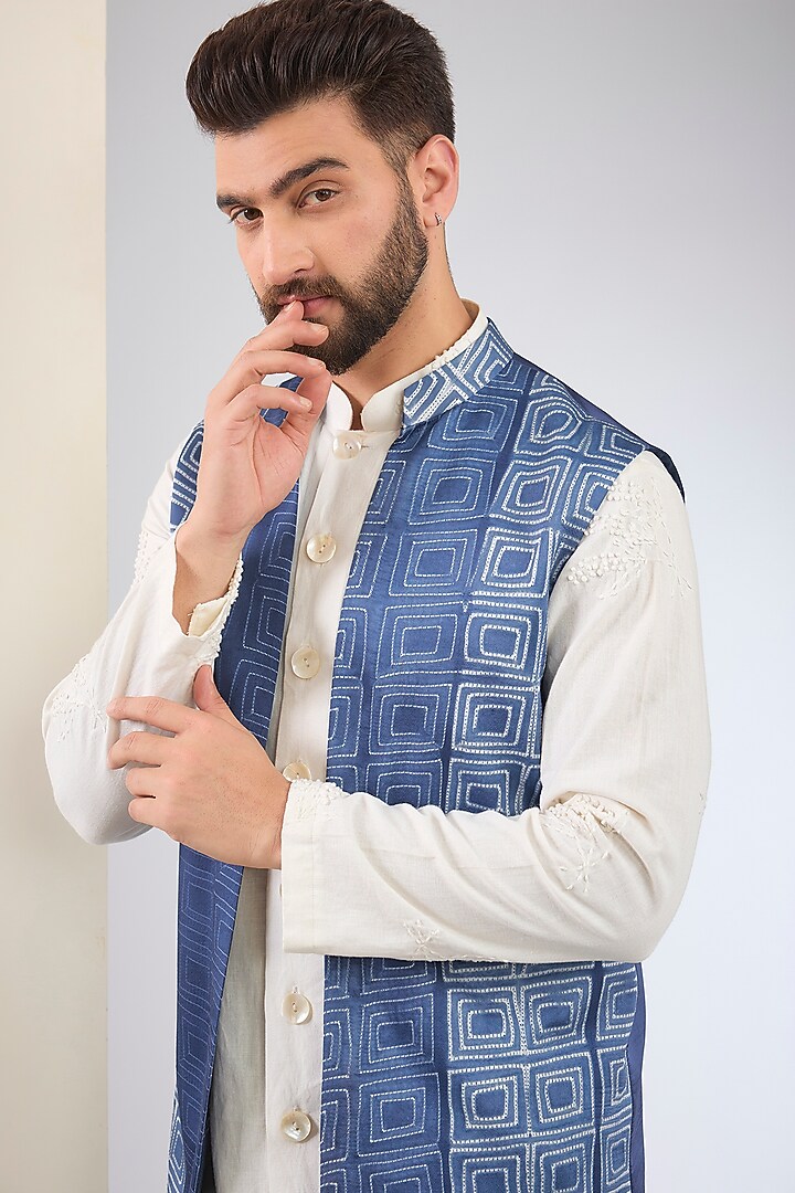 Blue Silk Shibori Indo-Western Set by SANCHIT SHARMA at Pernia's Pop Up Shop