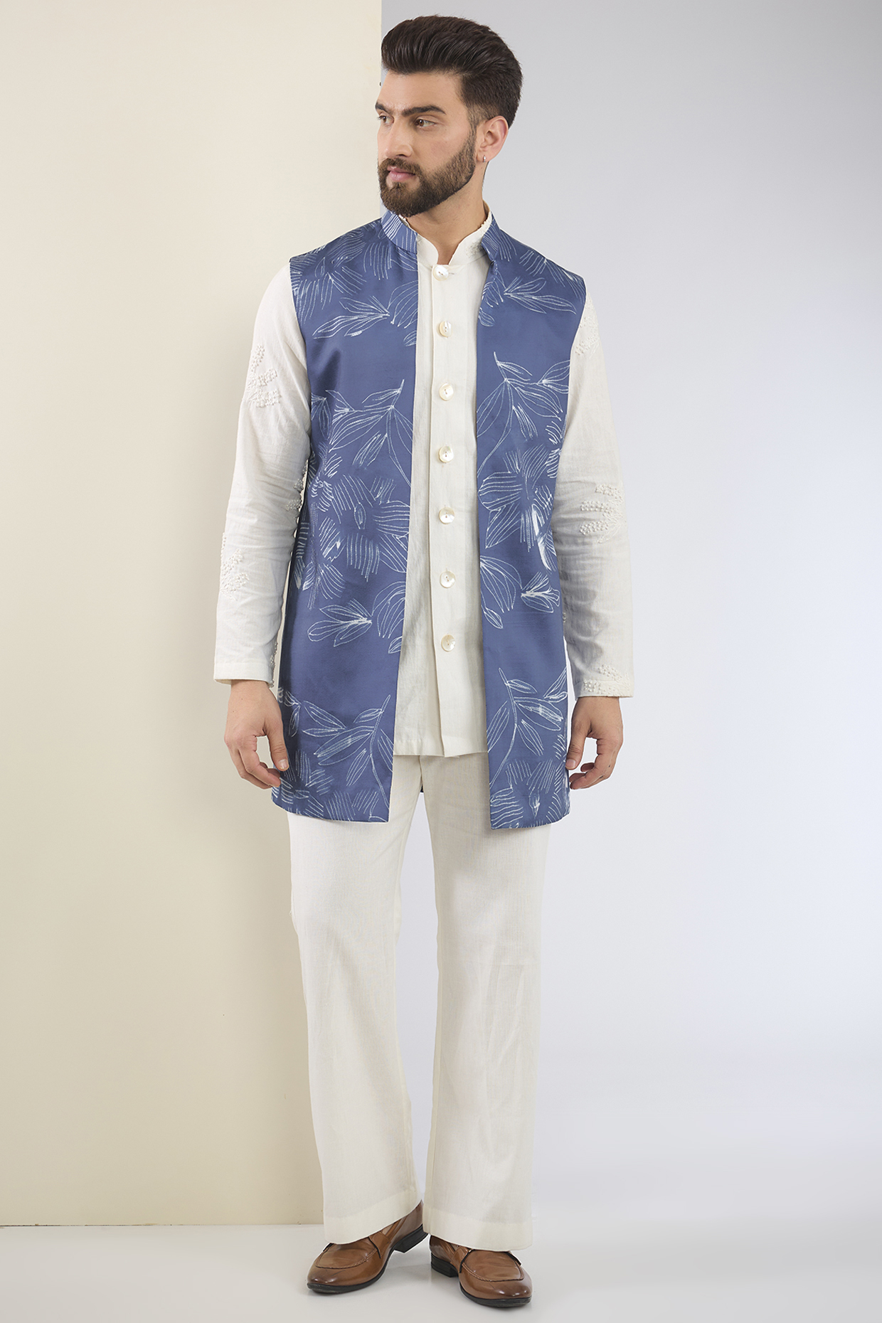 Blue Silk Shibori Indo-Western Set by SANCHIT SHARMA
