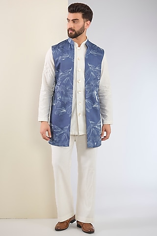 Blue Silk Shibori Indo-Western Set by SANCHIT SHARMA