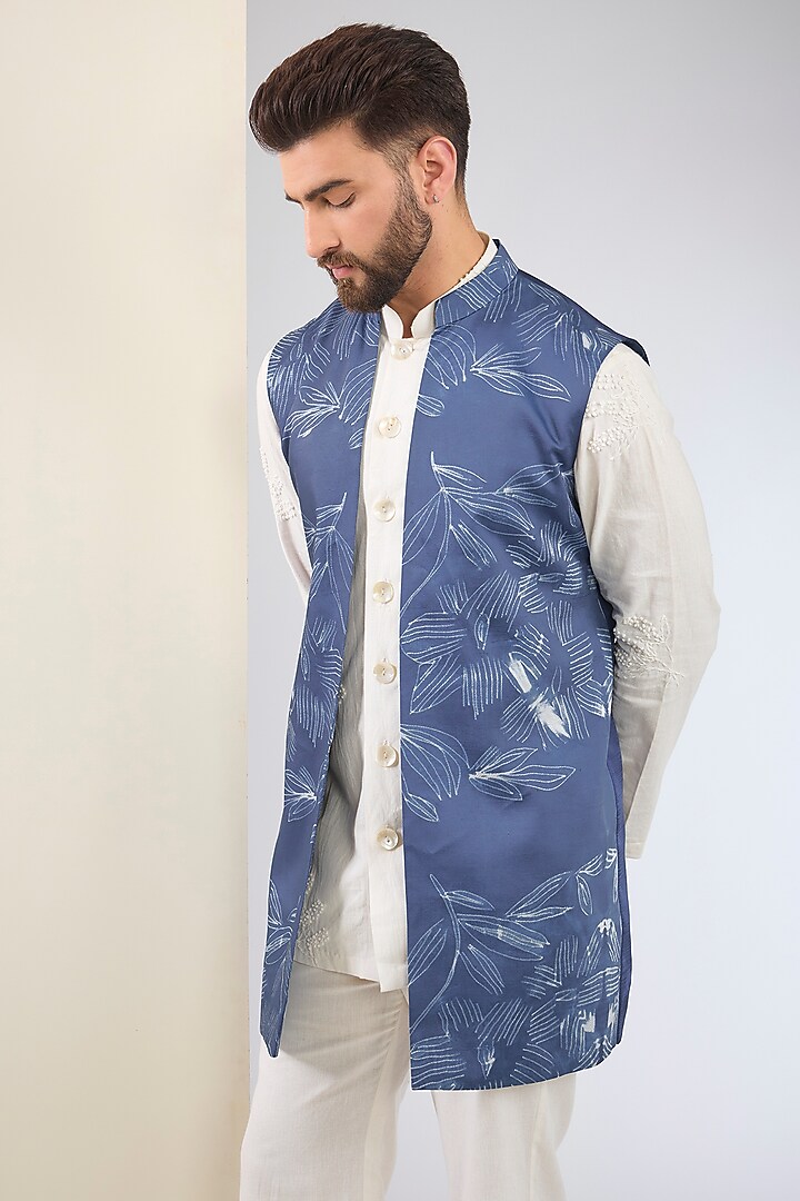 Blue Silk Shibori Indo-Western Set by SANCHIT SHARMA at Pernia's Pop Up Shop