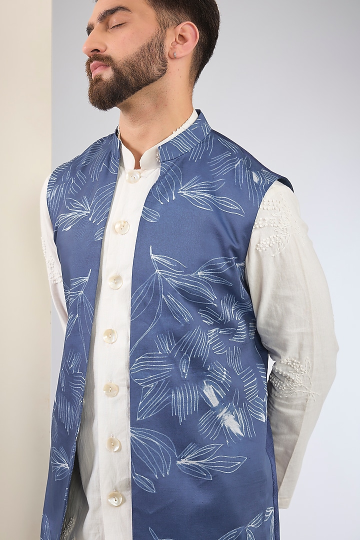 Blue Silk Shibori Indo-Western Set by SANCHIT SHARMA at Pernia's Pop Up Shop