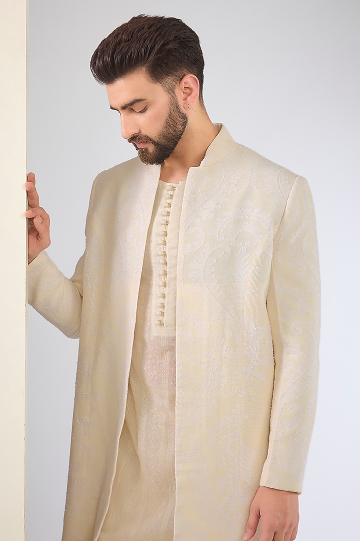 Ivory Cotton Textured Indo-Western Set by SANCHIT SHARMA at Pernia's Pop Up Shop