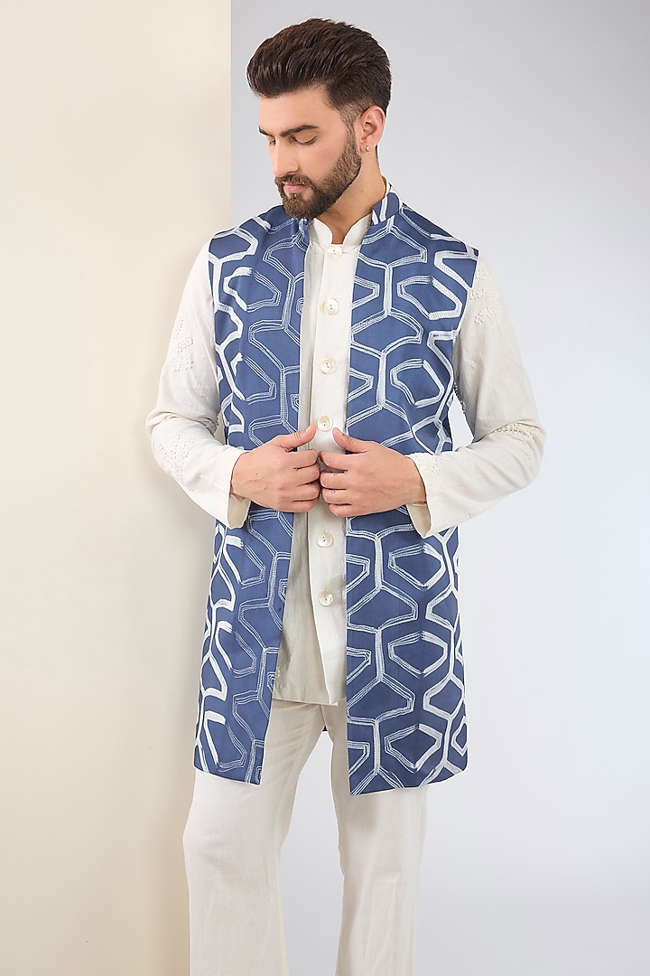 Blue Silk Shibori Indo-Western Set by SANCHIT SHARMA at Pernia's Pop Up Shop
