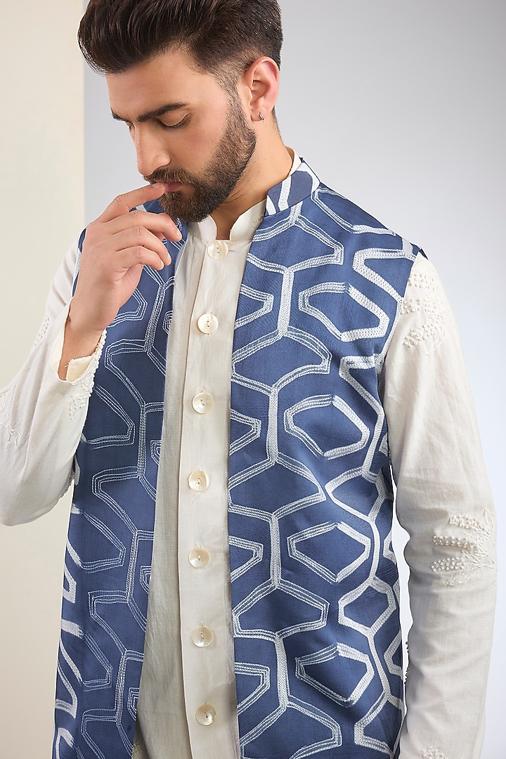 Blue Silk Shibori Indo-Western Set by SANCHIT SHARMA at Pernia's Pop Up Shop