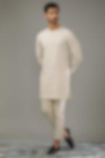 Ivory Cotton Khadi Pintuck Kurta Set by SANCHIT SHARMA