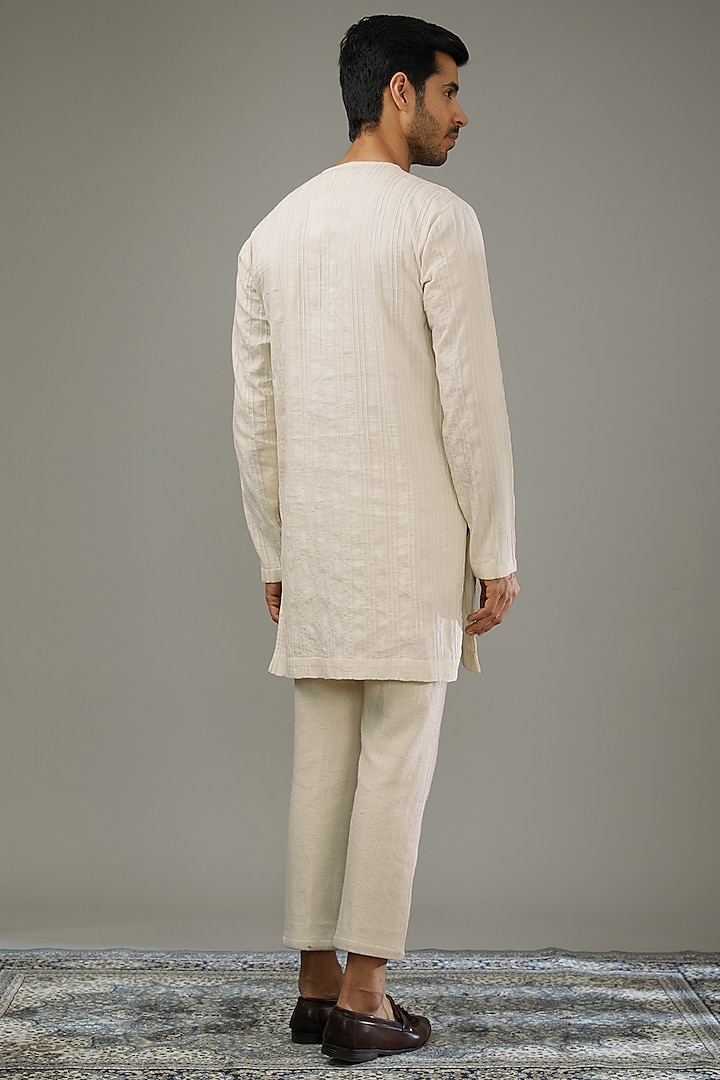 Ivory Cotton Khadi Pintuck Kurta Set by SANCHIT SHARMA at Pernia's Pop Up Shop