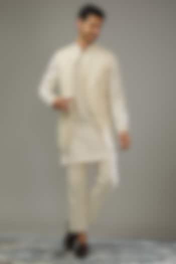 Ivory Cotton Khadi Textured Indo-Western Set by SANCHIT SHARMA